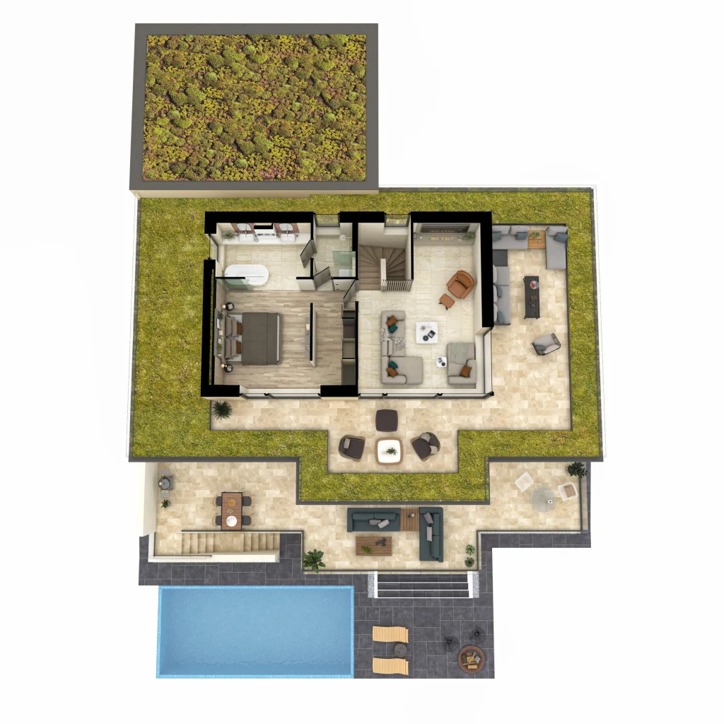 Gaia Villa II emeleti és panorámás tetőszinti alaprajza